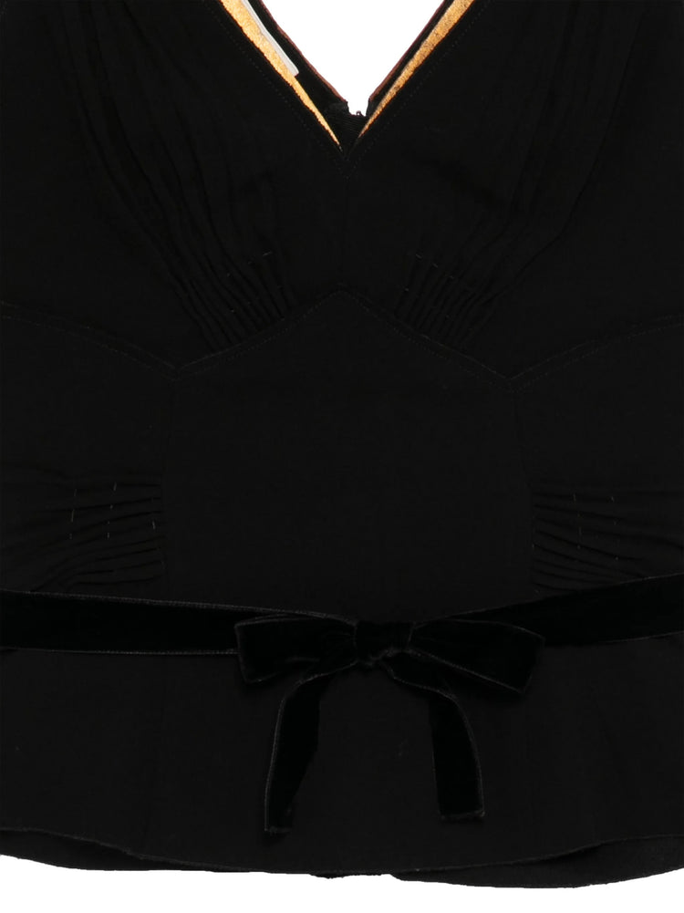 Prada V-Neck Top with Gold Trim in black