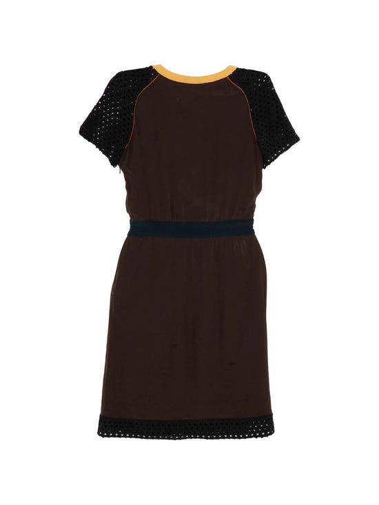 Contrast Trim Brown Dress
