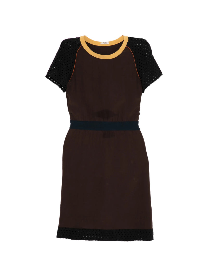 Contrast Trim Brown Dress