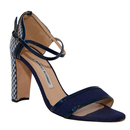Manolo Blahnik Blue Zigzag Block Heels