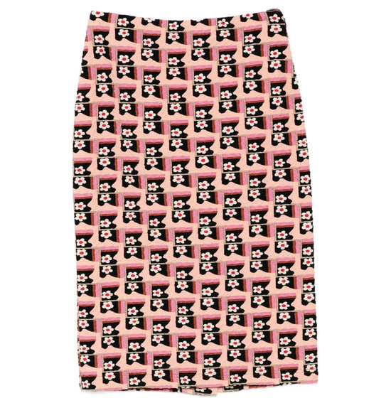 Prada floral jacquard cloqué pencil skirt with intricate floral pattern and tailored fit, perfect for elegant office or evening wear.