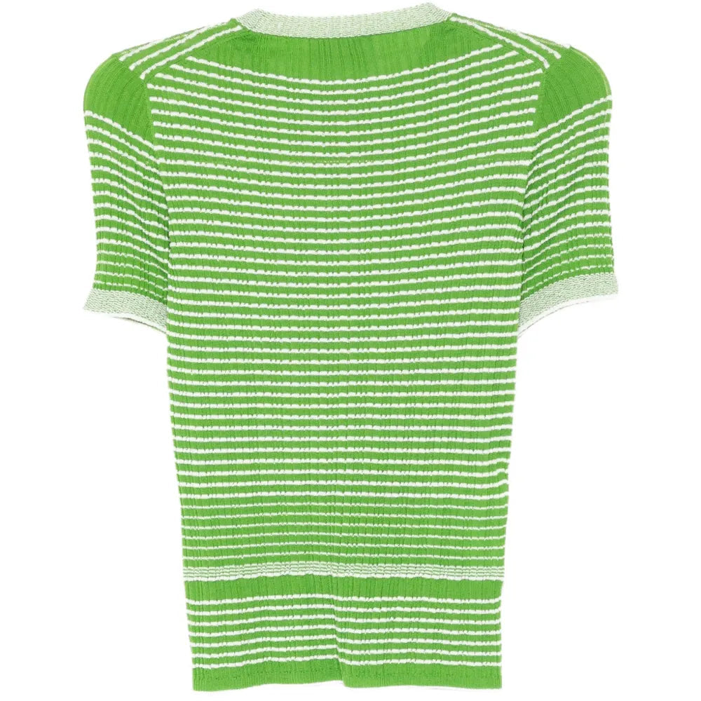 Green Textured Short Sleeve Knit Top - view 2