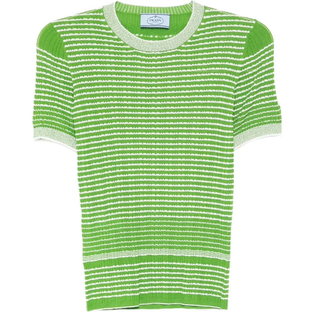 Green Textured Short Sleeve Knit Top - Prada
