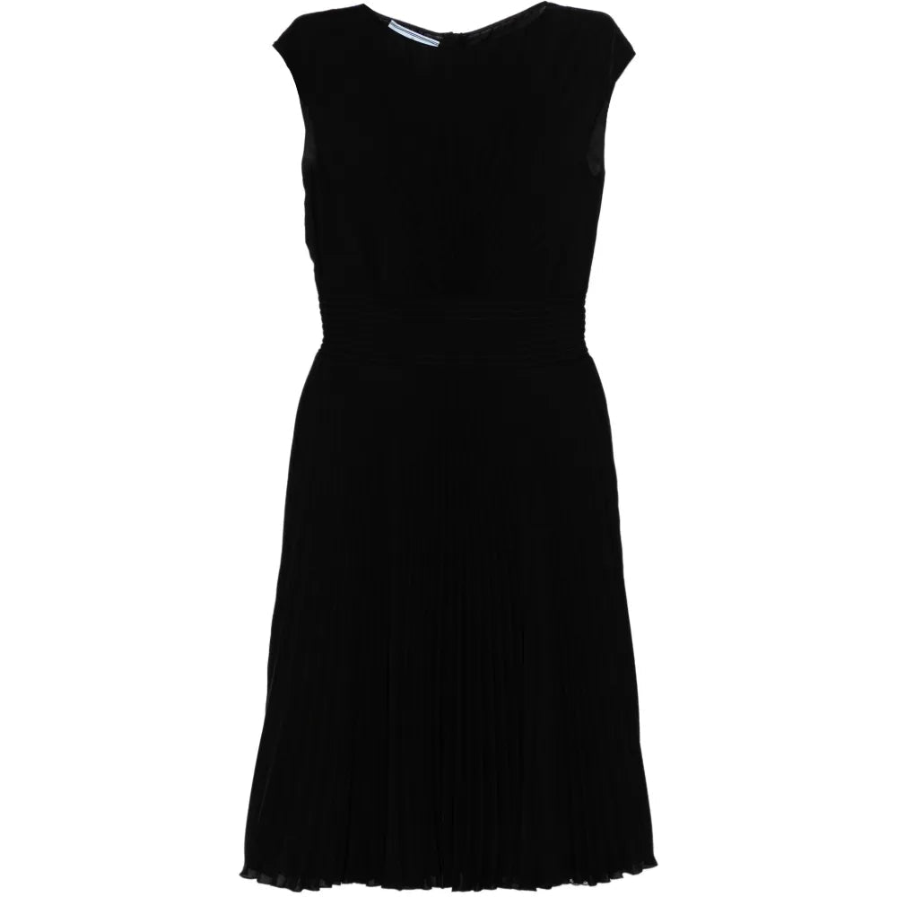 Black Pleated Midi Dress - Prada