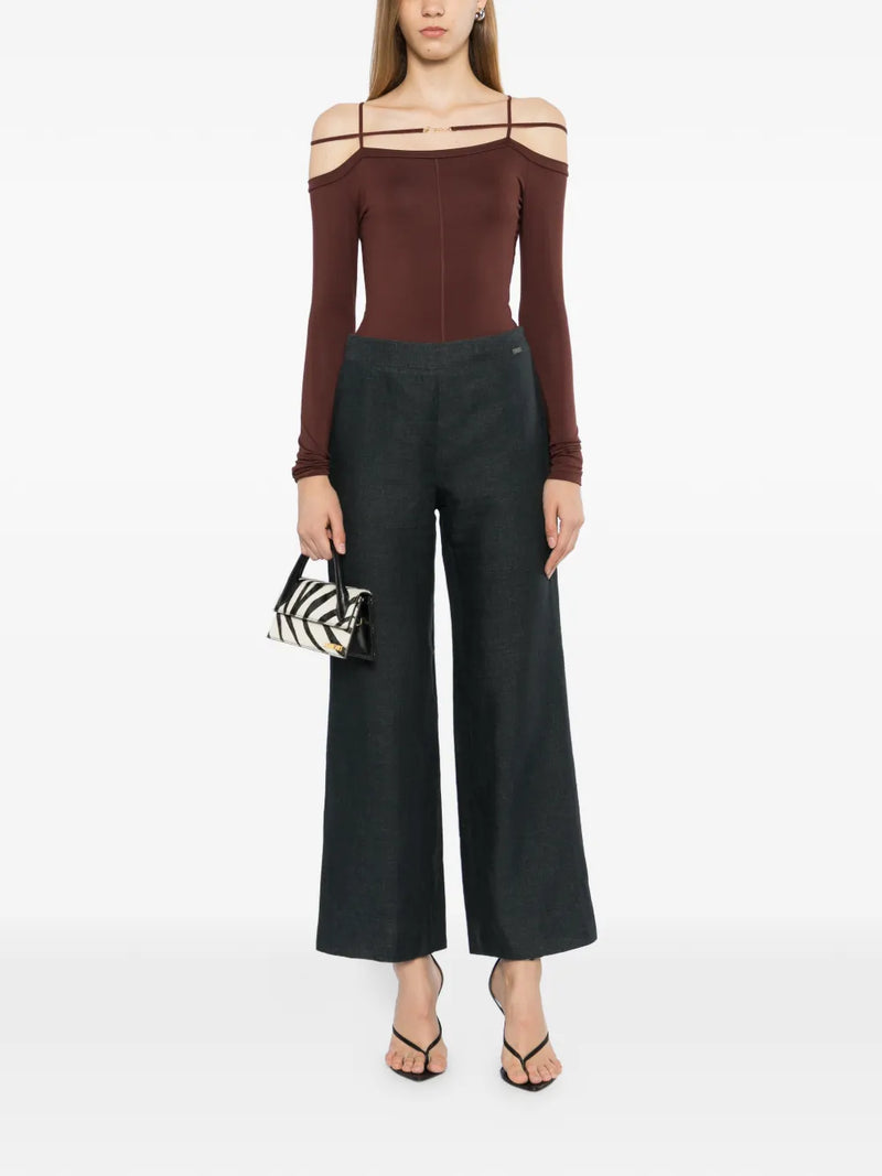 Charcoal Linen Wide-Leg Trousers - view 2