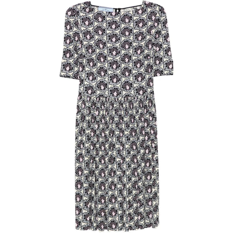 Printed Silk Gathered Dress