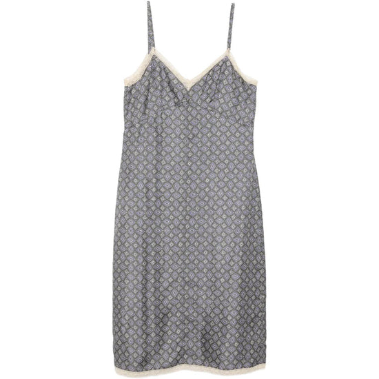 Prada blue silk slip dress, elegant sleeveless dress with a smooth, shiny fabric and a sleek, minimalist design.