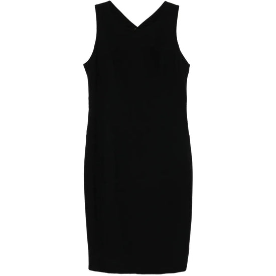 Black wool sleeveless sheath dress by CHANEL, showcasing a fitted silhouette and elegant design perfect for formal occasions.