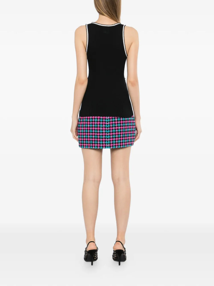 Black Ribbed Knit Contrast Tank Top - view 4