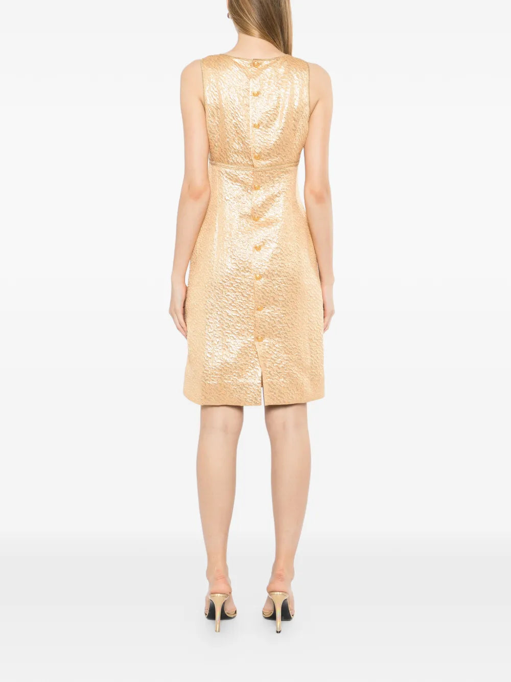 1996 Sleeveless Gold Brocade Shift Dress - view 4
