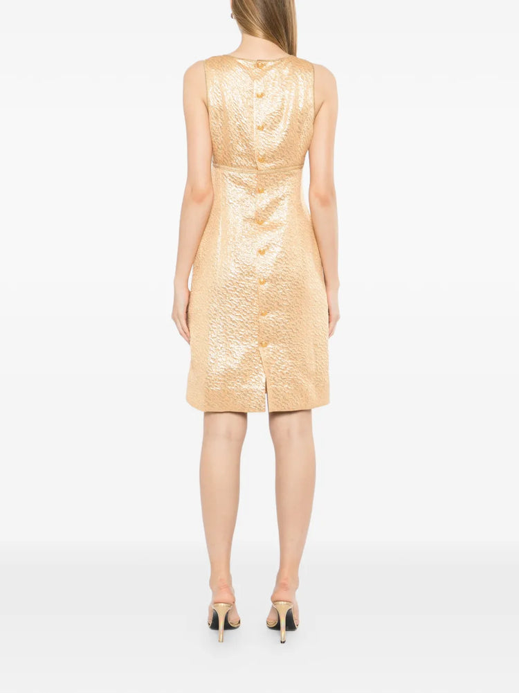 1996 Sleeveless Gold Brocade Shift Dress - view 4