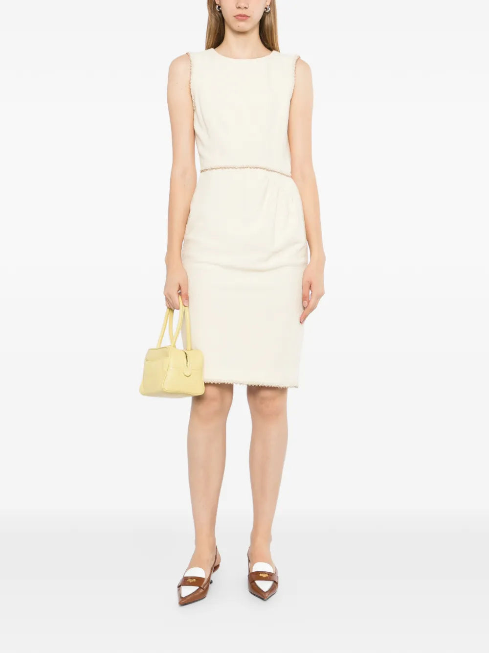 Sleeveless Cream Wool Tweed Dress - view 2