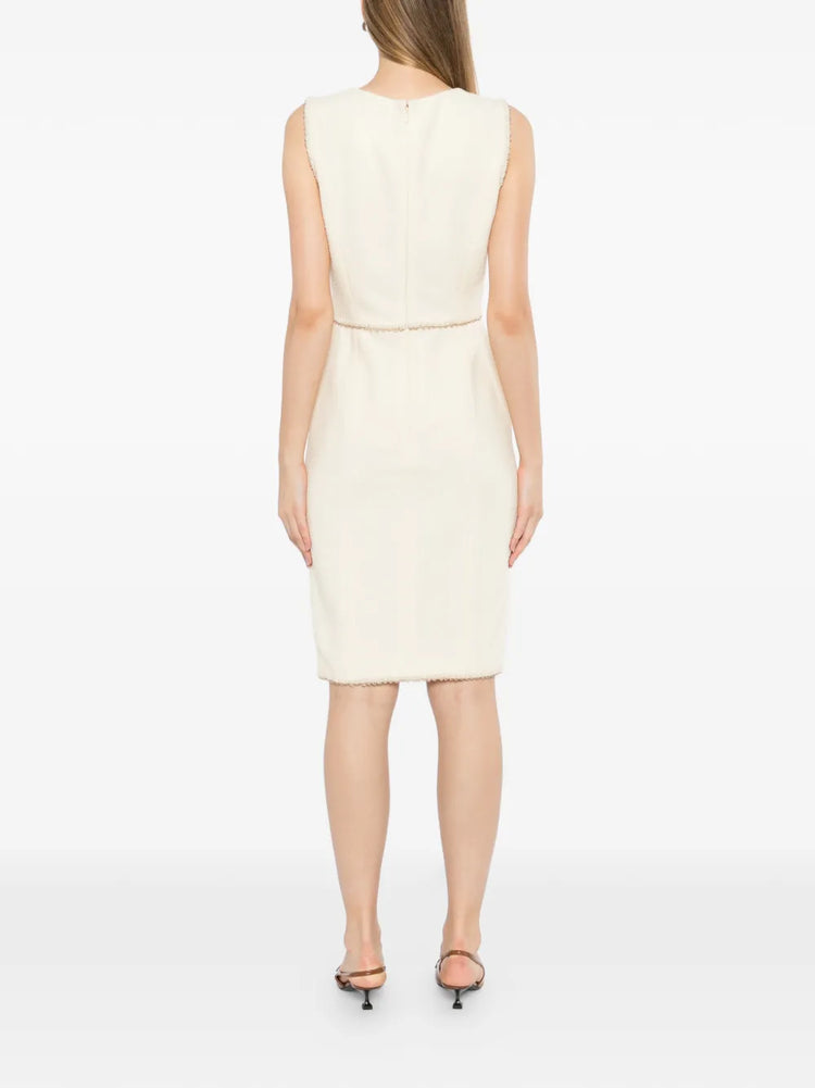 Sleeveless Cream Wool Tweed Dress - view 4