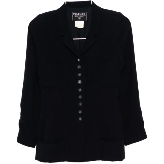 1996 Navy Wool Silver CC Buttons Jacket - CHANEL