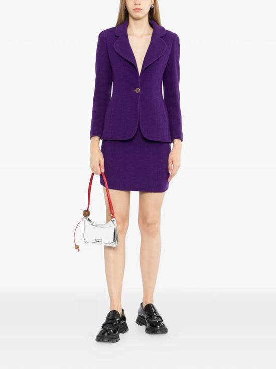 Purple Single-Breasted Tweed Suit Set - view 2