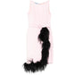Pink Feather Trim Belted Midi Dress - Prada