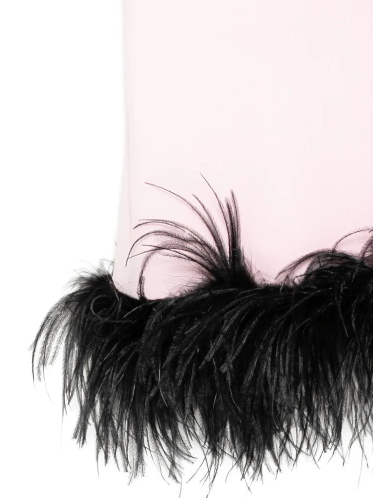 Pink Feather Trim Belted Midi Dress - view 3