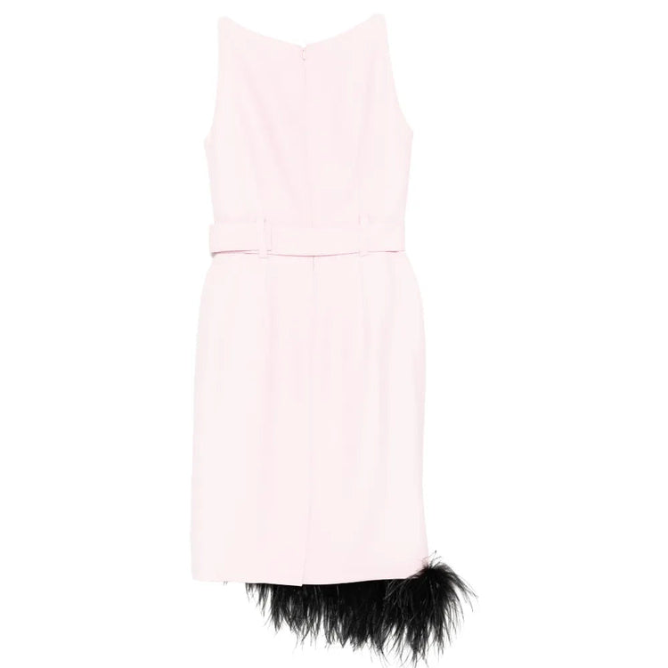 Pink Feather Trim Belted Midi Dress - view 2