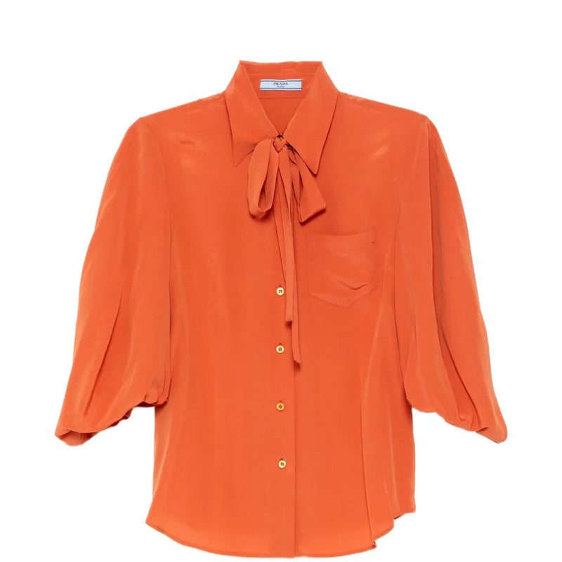 Coral Silk Shirt with Tie Detail - Prada