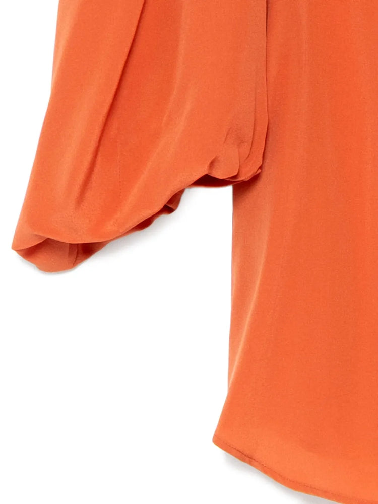 Coral Silk Shirt with Tie Detail - view 3