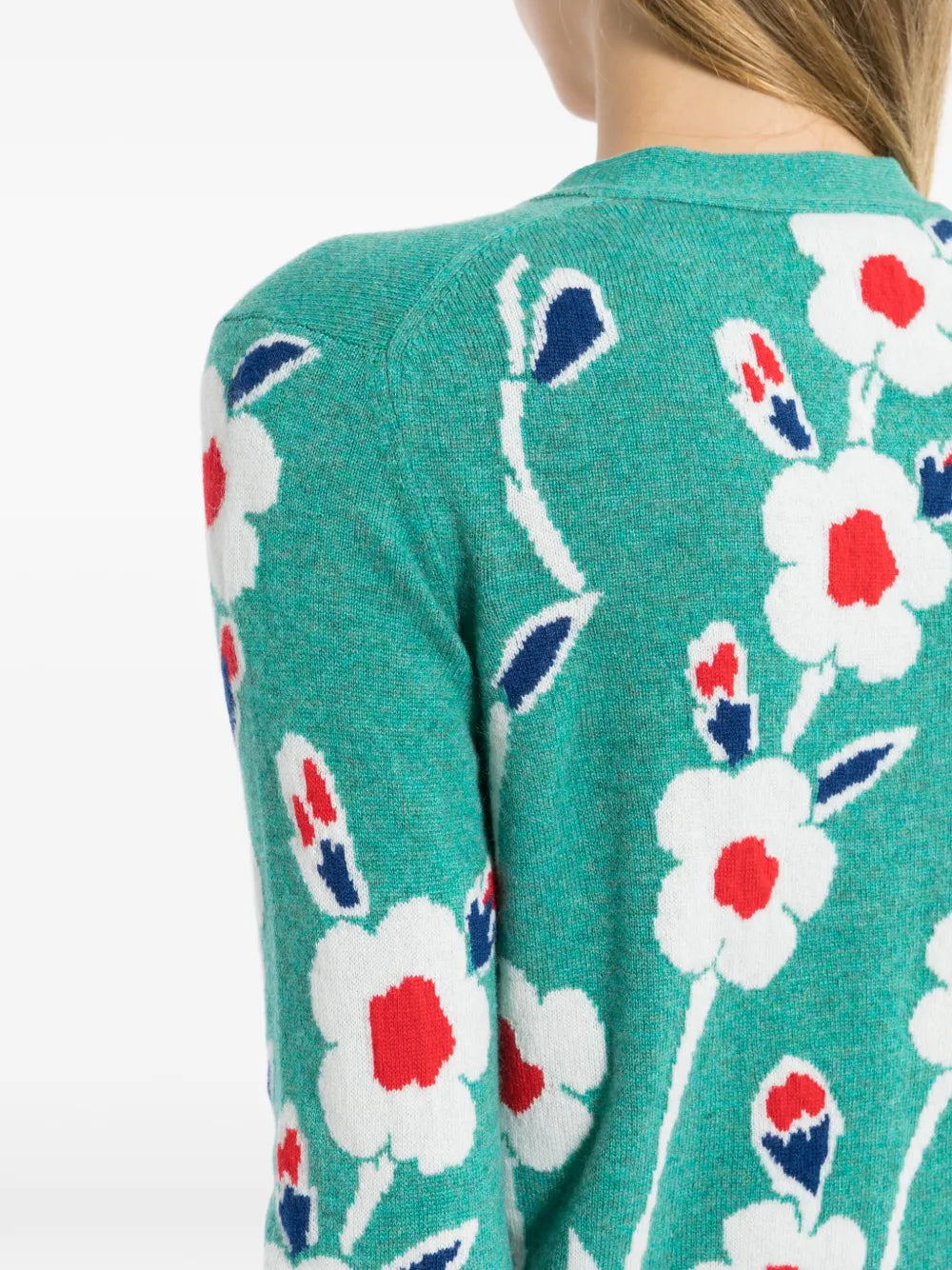 2015 Green Floral Cashmere Knit Cardigan - view 5