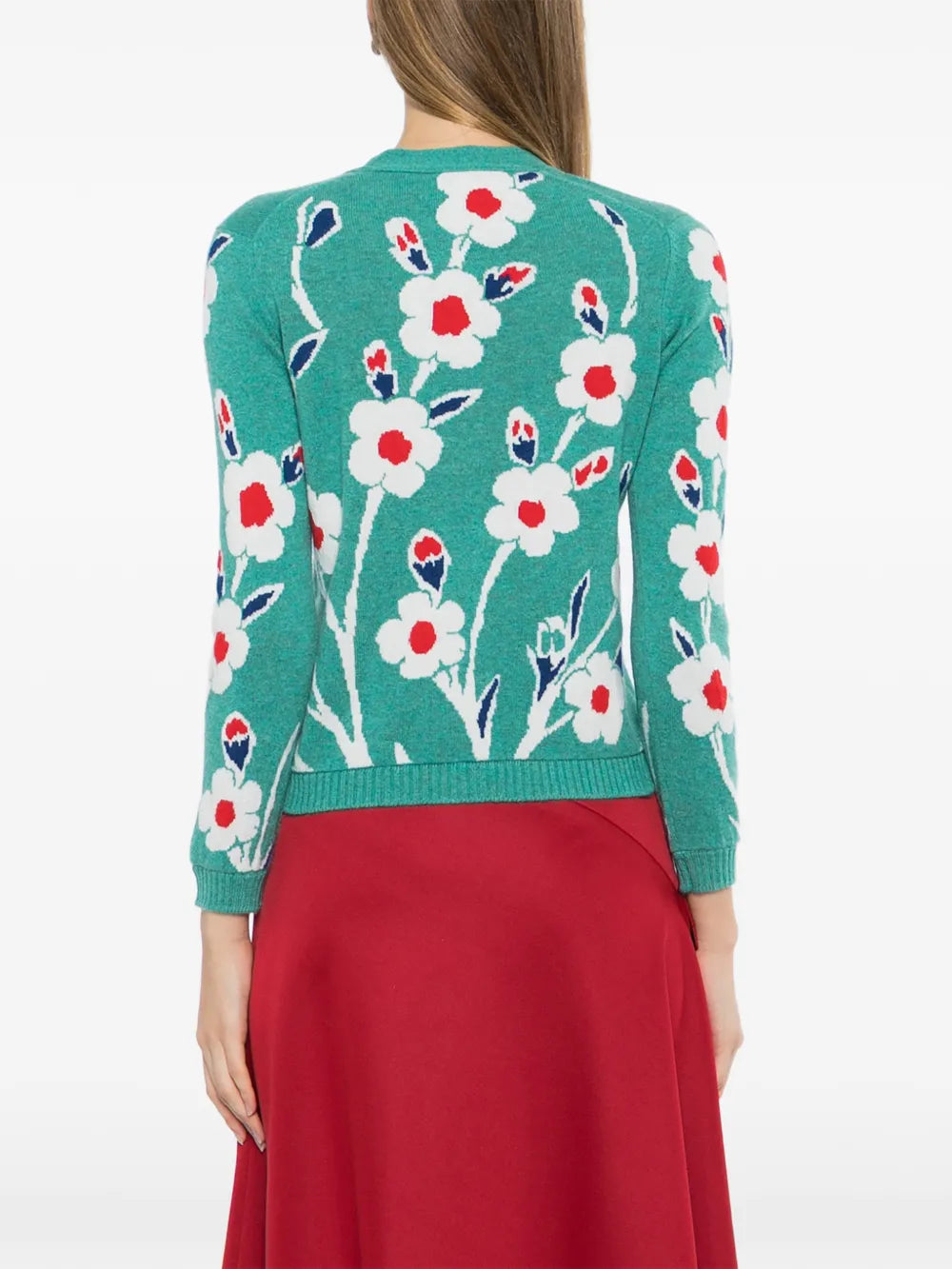 2015 Green Floral Cashmere Knit Cardigan - view 4