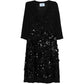 Black Sequined V-Neck Midi Dress