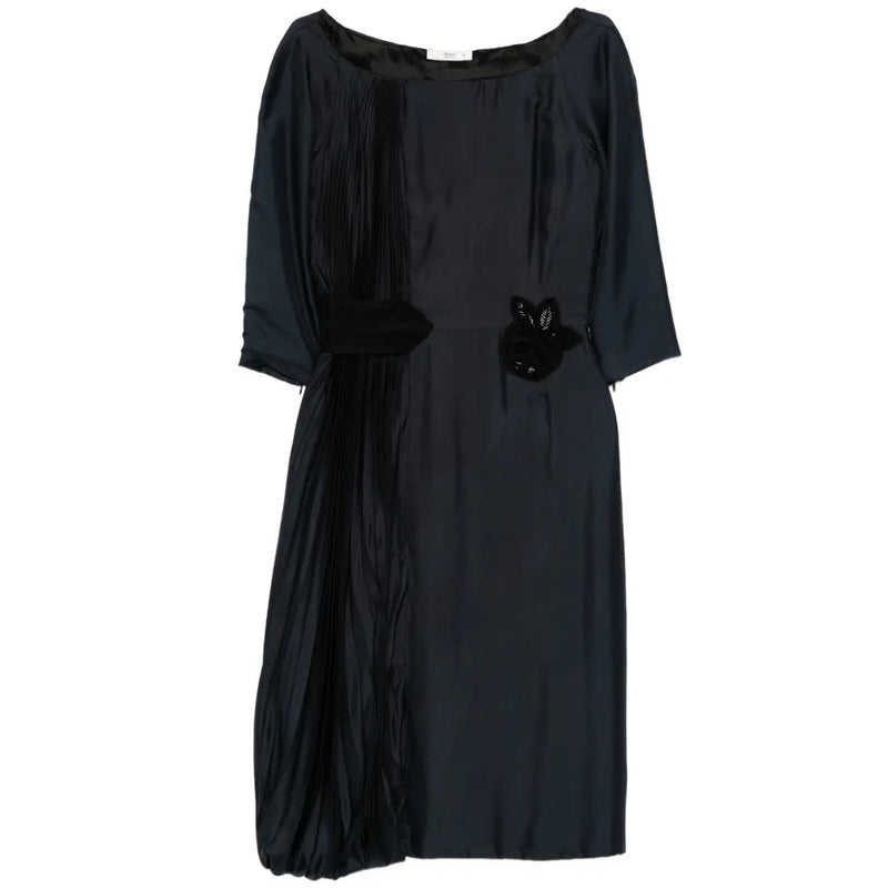 Charcoal Silk Pleated Dress