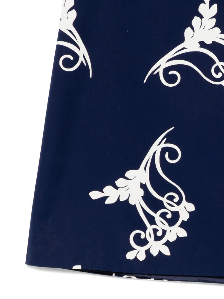 Navy Poplin Fan Print A-Line Skirt - view 3