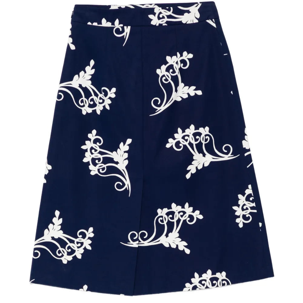 Navy Poplin Fan Print A-Line Skirt - view 2