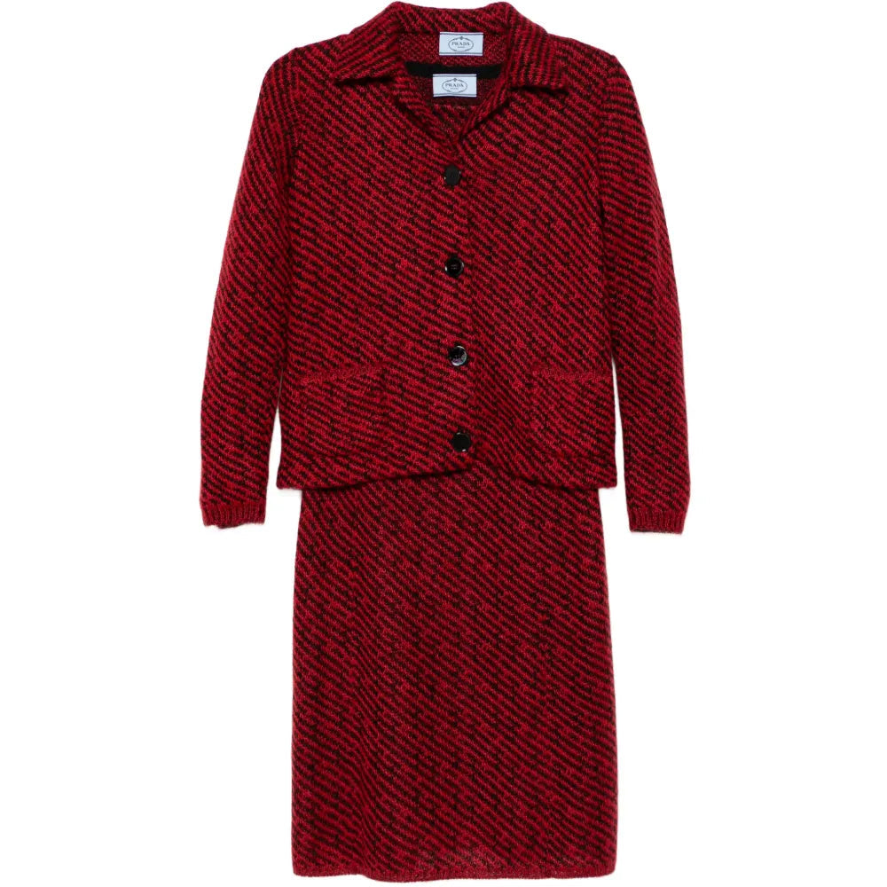 Red Textured Knit Three-Piece Set - Prada