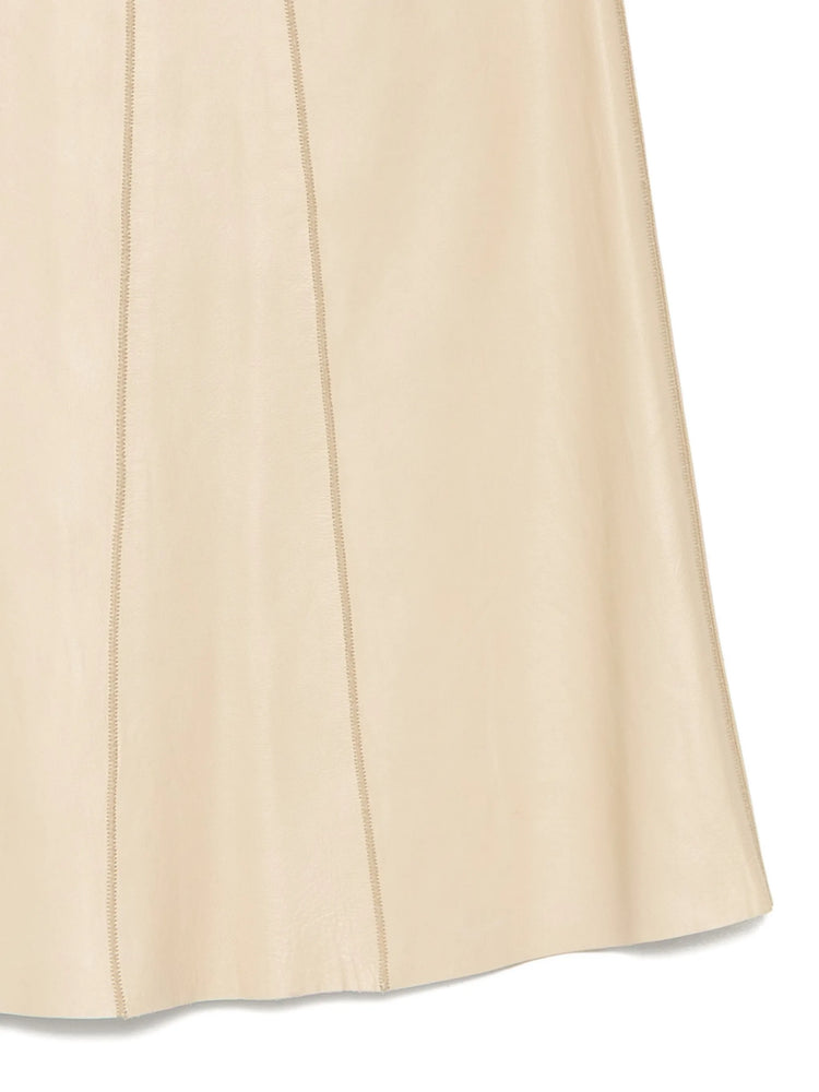 Cream Leather A-Line Skirt - view 3