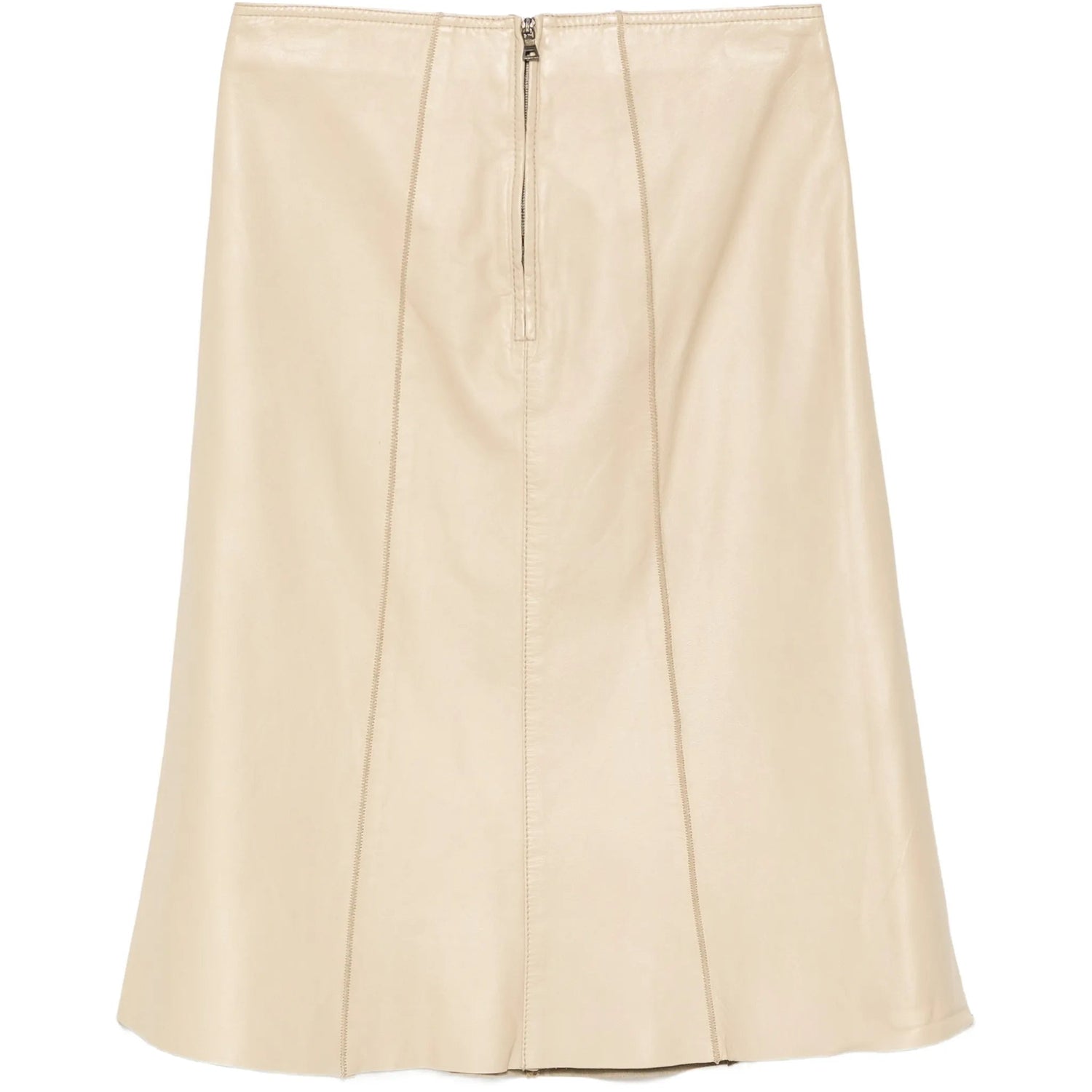 Cream Leather A-Line Skirt - view 2