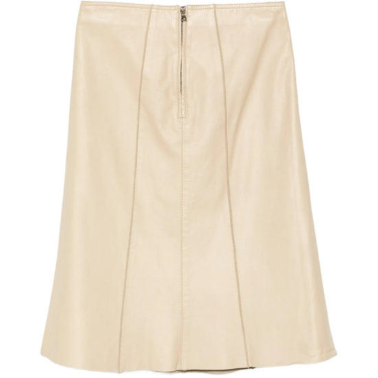 Cream Leather A-Line Skirt - view 2