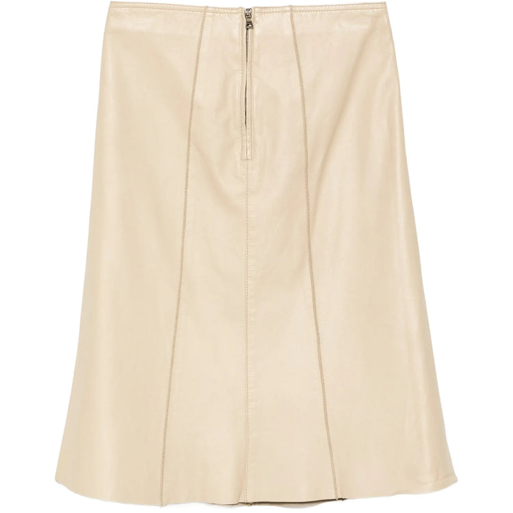 Cream Leather A-Line Skirt - view 2