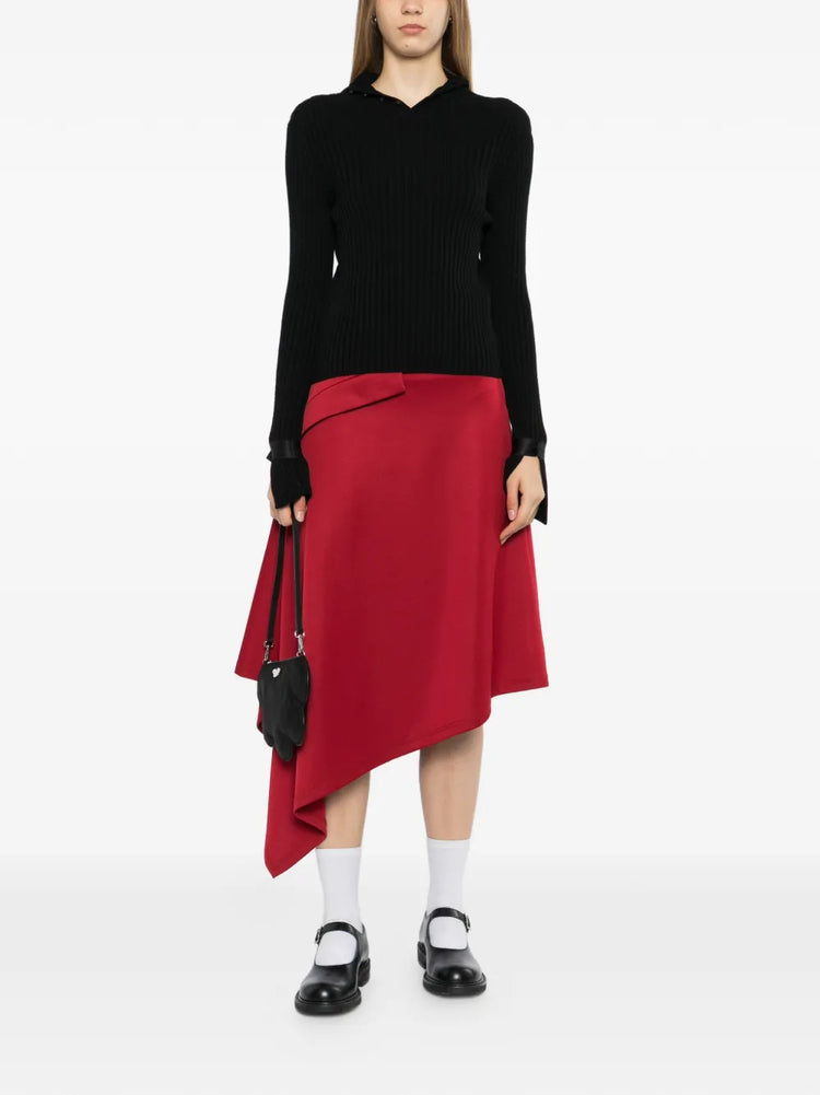 Black Ribbed  Wool Fold-Over Turtleneck Sweater - view 2