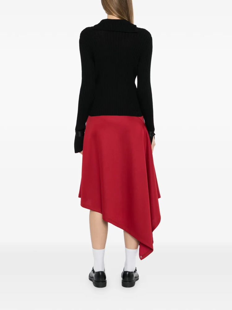 Black Ribbed  Wool Fold-Over Turtleneck Sweater - view 4