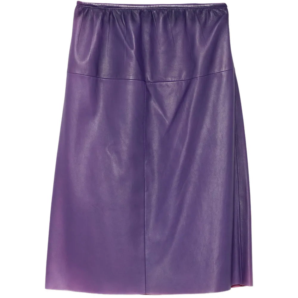 Violet Leather A-Line Skirt - Prada