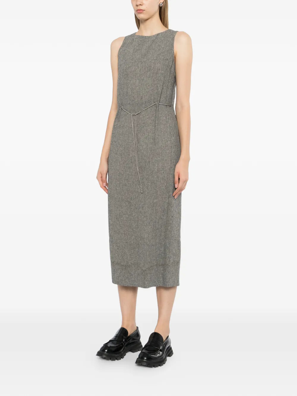 Sleeveless Linen CC Chain Belt Maxi Dress - view 3