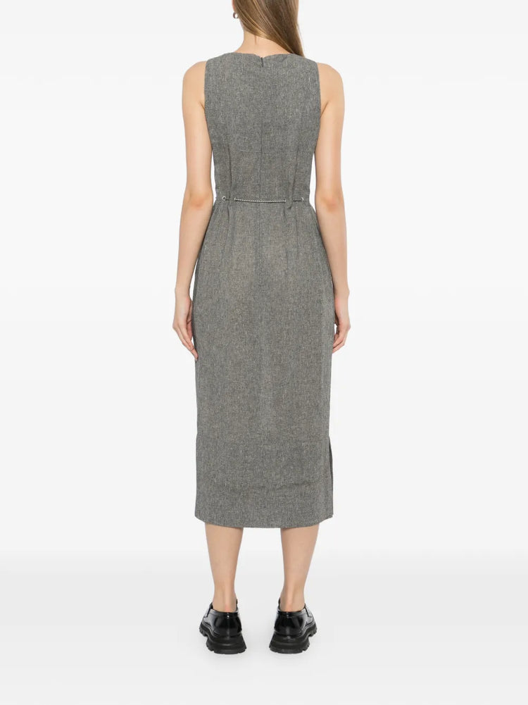 Sleeveless Linen CC Chain Belt Maxi Dress - view 4
