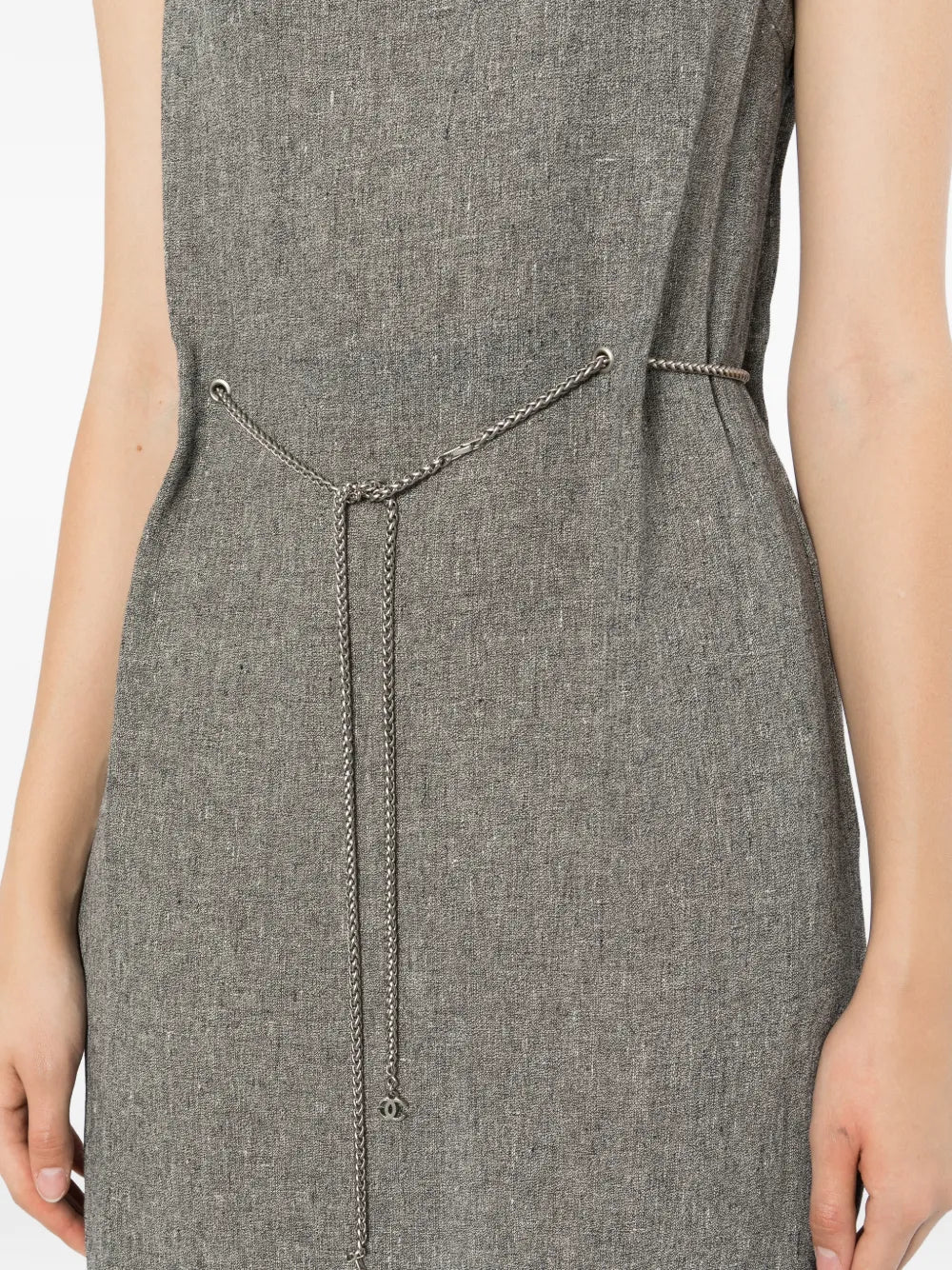 Sleeveless Linen CC Chain Belt Maxi Dress - view 5