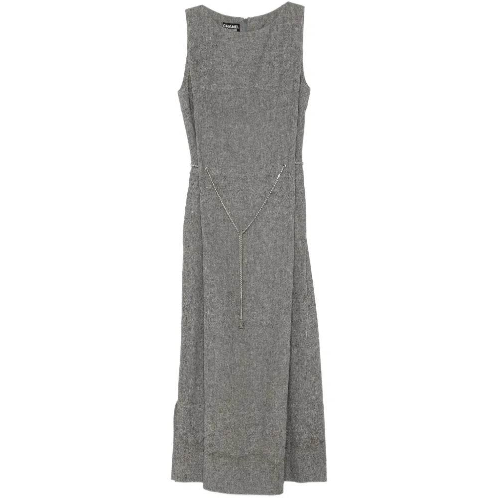Sleeveless Linen CC Chain Belt Maxi Dress - CHANEL
