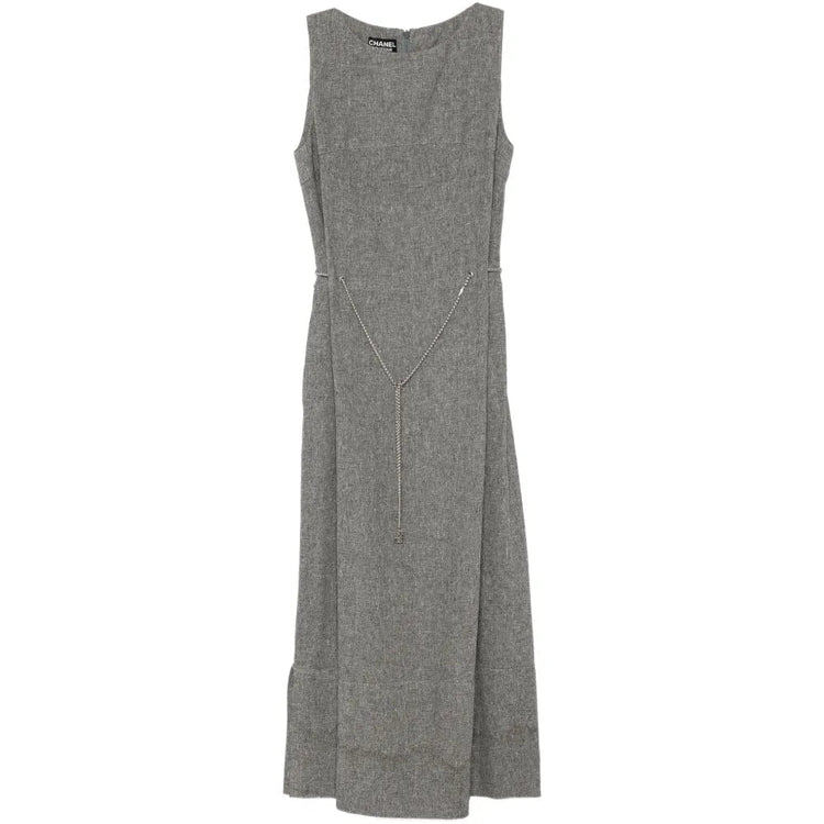 Sleeveless Linen CC Chain Belt Maxi Dress - CHANEL