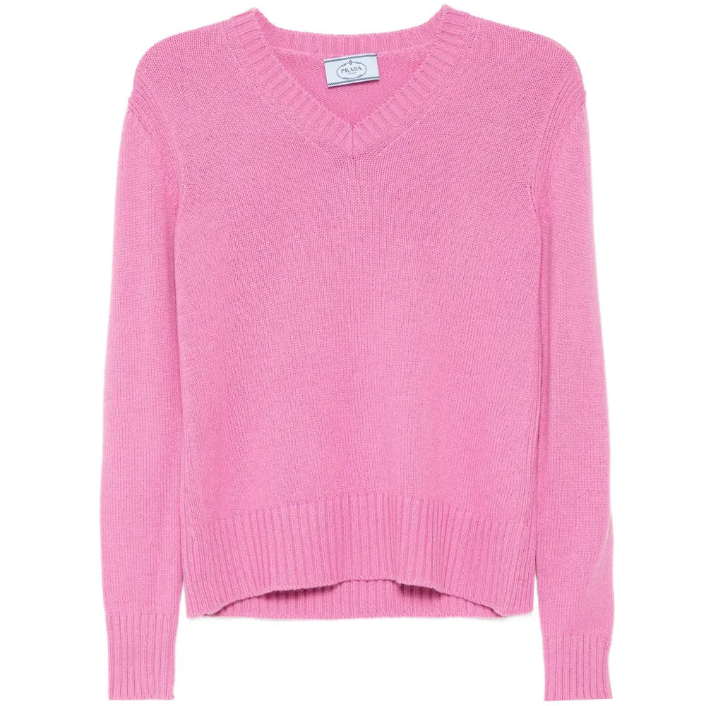 Pink V-Neck Cashmere Sweater - Prada