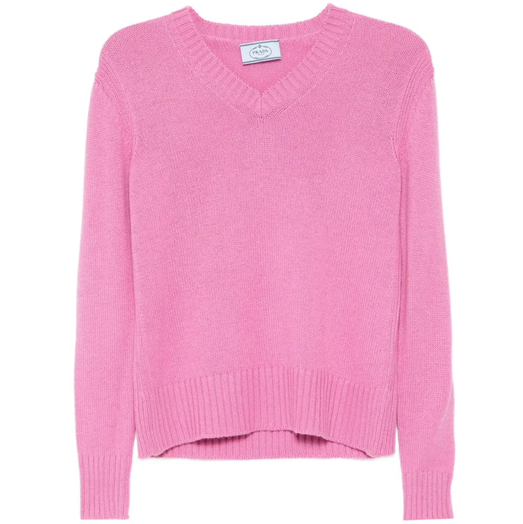 Pink V-Neck Cashmere Sweater - Prada