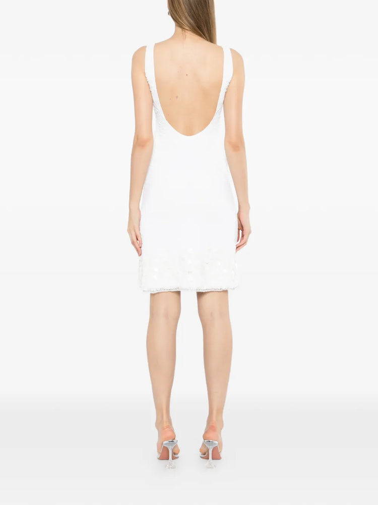 White Stretch Jacquard Sleeveless Dress - view 4