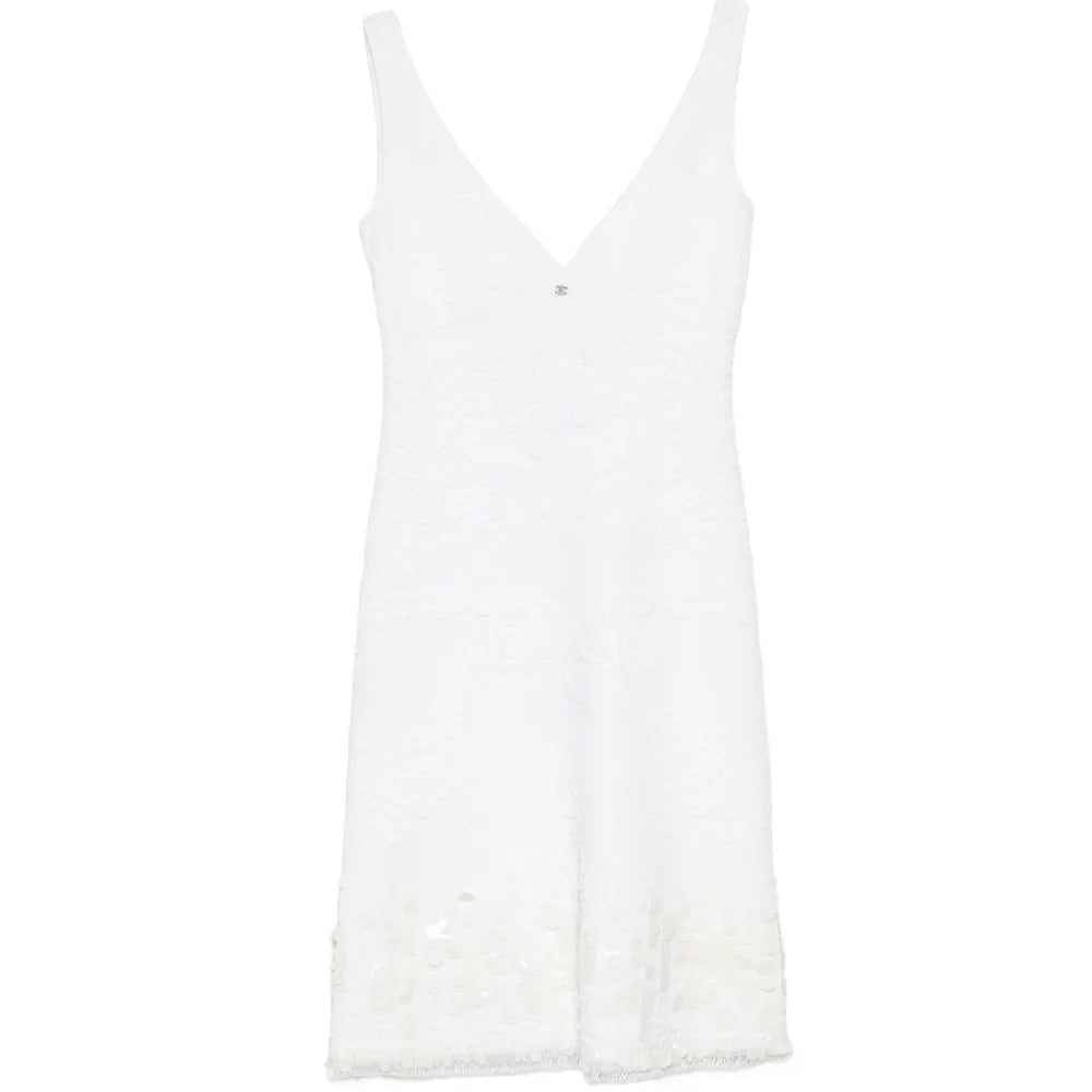 White Stretch Jacquard Sleeveless Dress - CHANEL