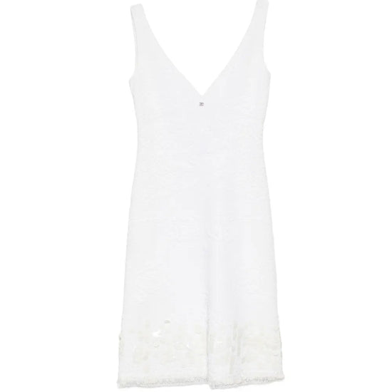 White Stretch Jacquard Sleeveless Dress - CHANEL