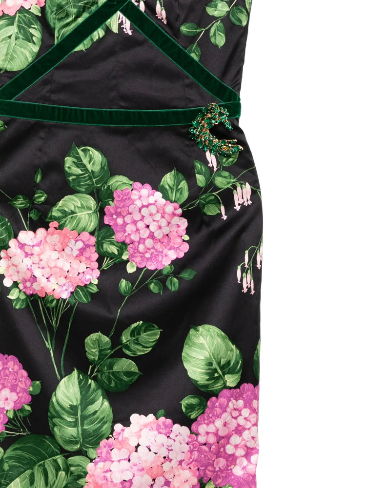 Floral Print Velvet Trim Dress - view 3
