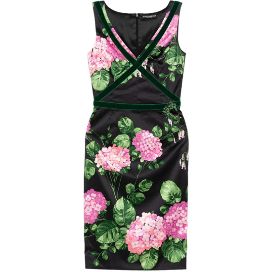 Floral Print Velvet Trim Dress - Dolce & Gabbana